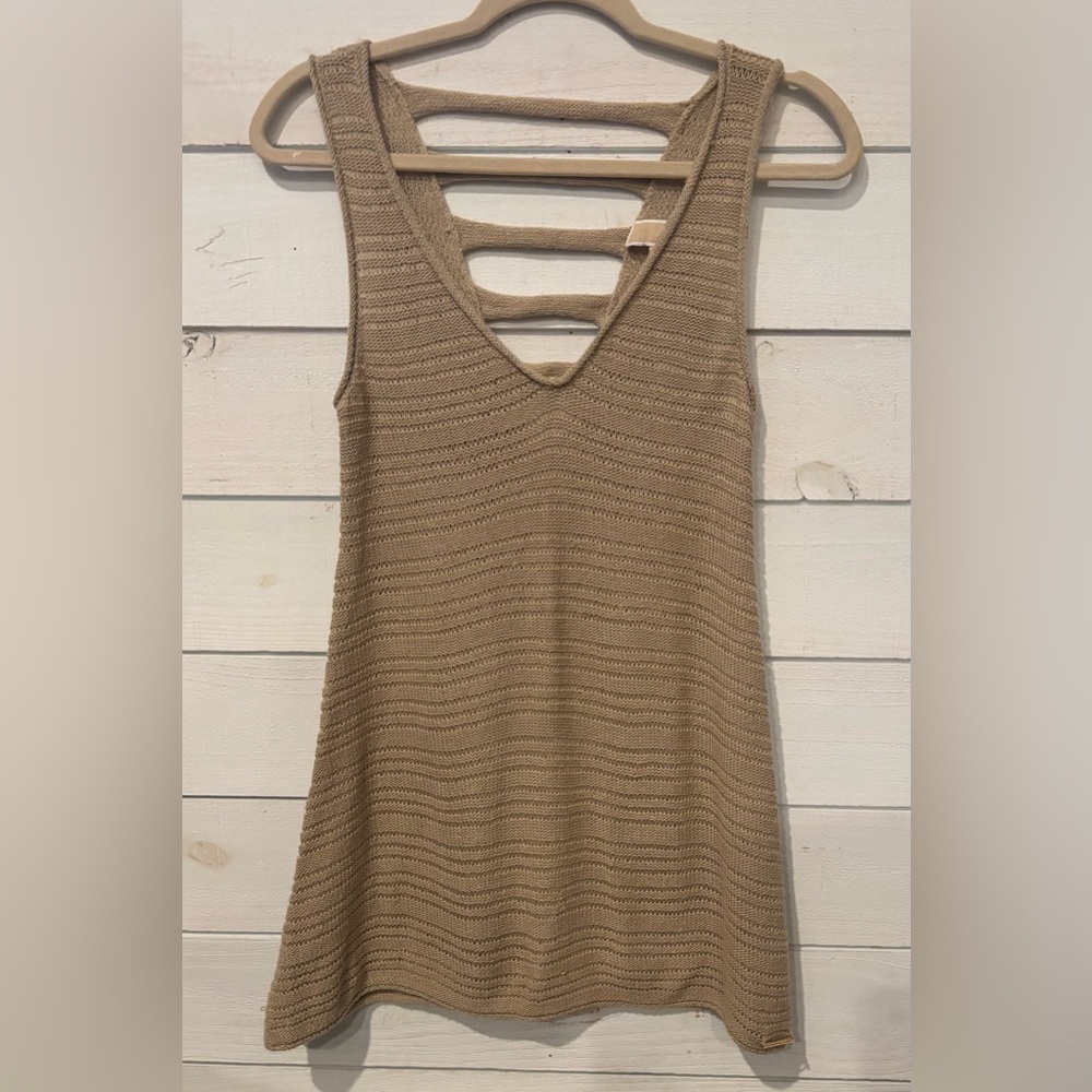 Michael Kors Tan Ribbed Cut Out Sleeveless cover up